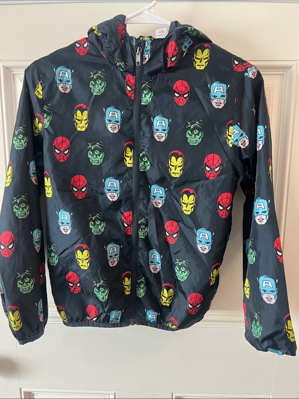 Marvel Black Hooded Jacket with Multicolor Superhero Faces